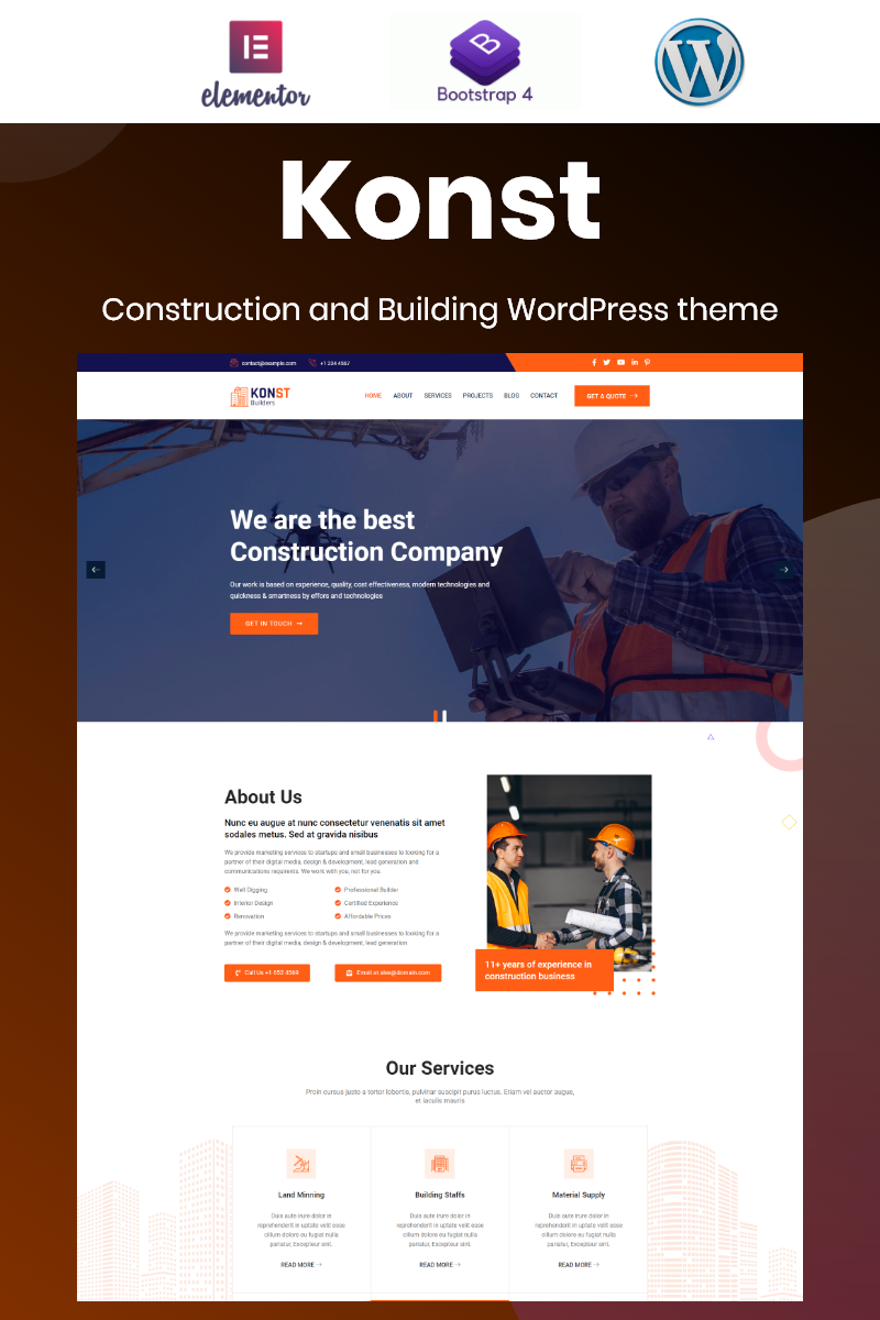 Tema WordPress Responsive #97209 "Konst - Building and Construction Bootstrap" - screenshot