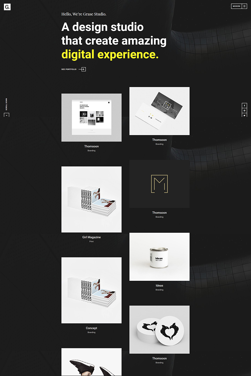Template WordPress Responsive #97399 "Grase - Creative Portfolio"