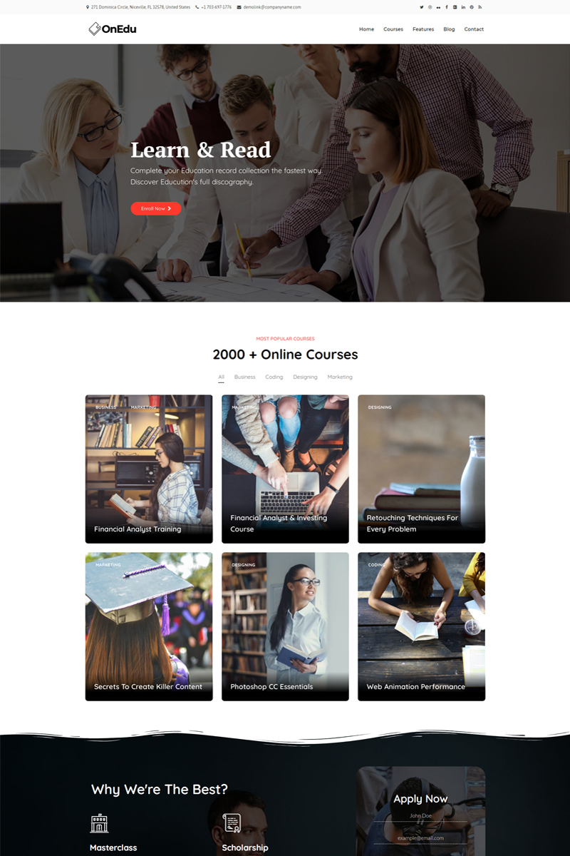 "Onedu - Education Courses LMS" 响应式WordPress模板 #97510