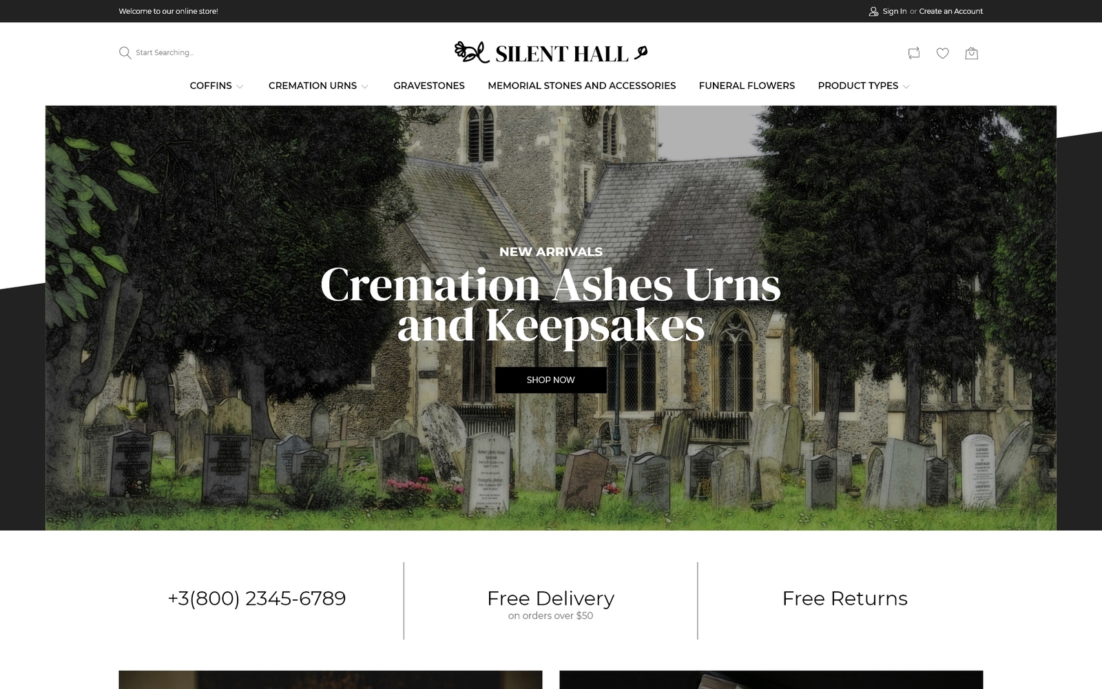 "Silent Hall - Funeral Services eCommerce Template" Responsive Magento Thema №97741