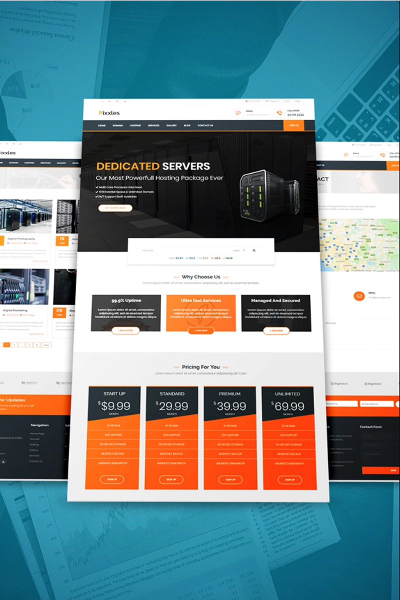 Bootstrap Pixxles - Hosting Template with WHMCS WordPress sablon 97861