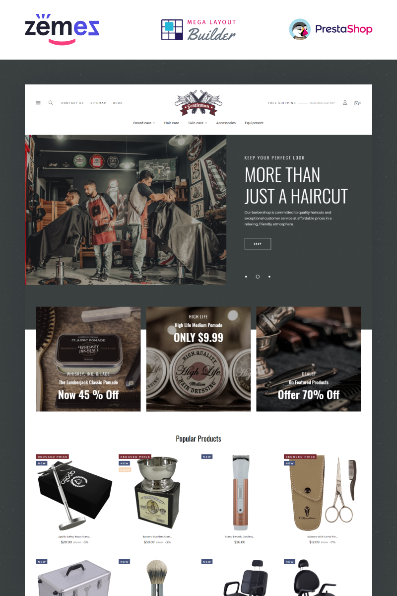 Tema PrestaShop Responsive #97860 "Gentleman - Barbershop eCommerce Template"