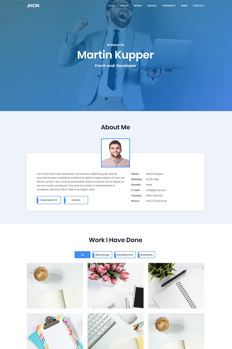 Jhon - personal portfolio Landing Page Template