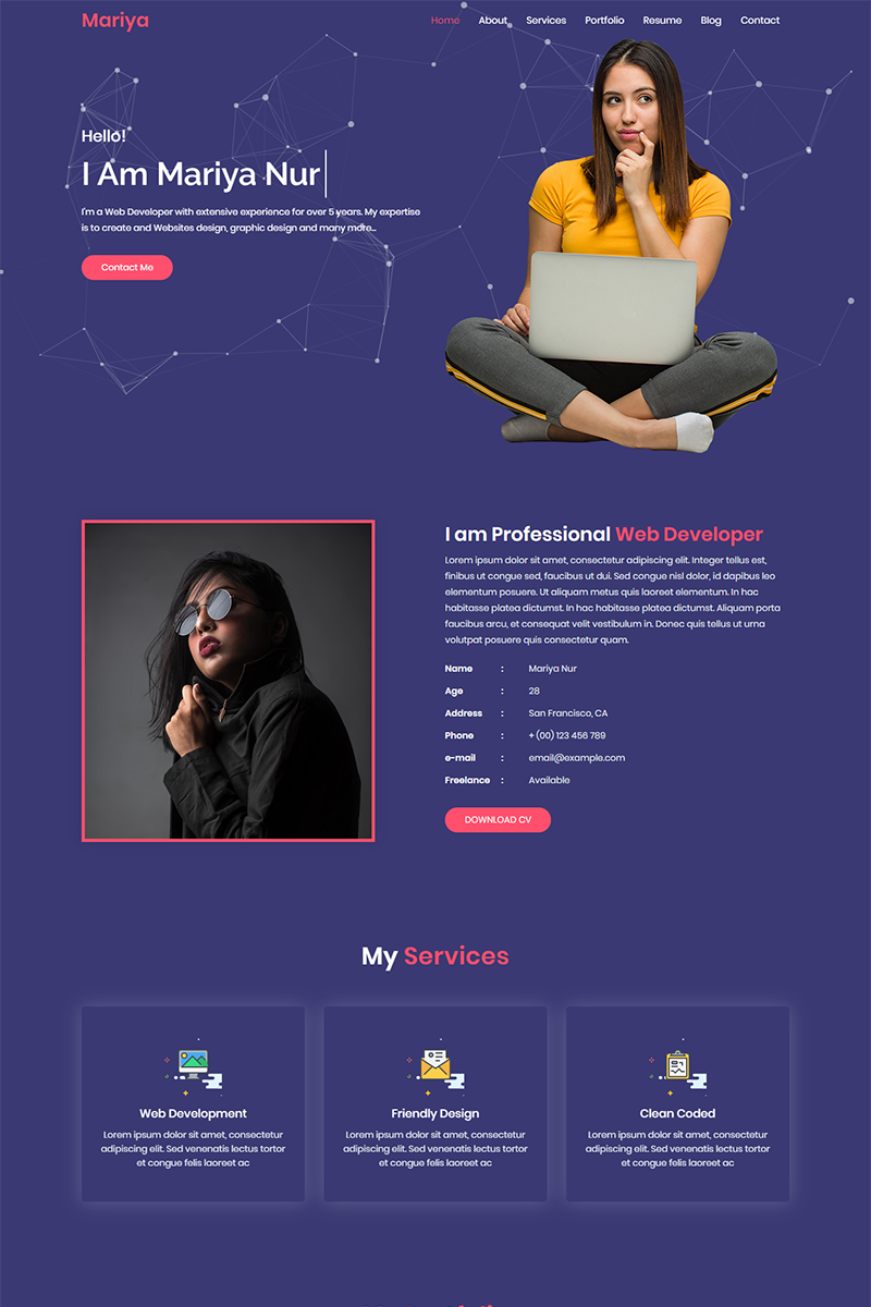 Mariya Personal Portfolio HTML5 Landing Page Template