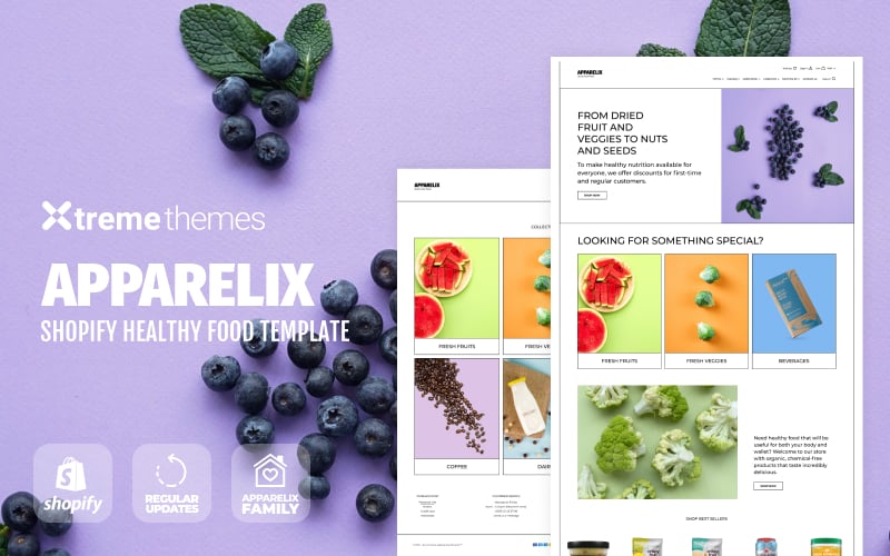 Responsivt Apparelix Healthy Food eCommerce Template Shopify-tema #98130