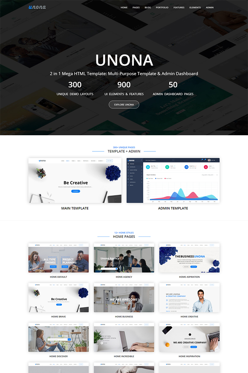 "Unona - All in One Mega HTML" Responsive Website template №98131