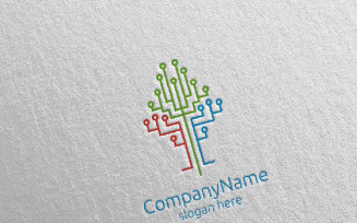 Technology with Tree electronic Logo Template