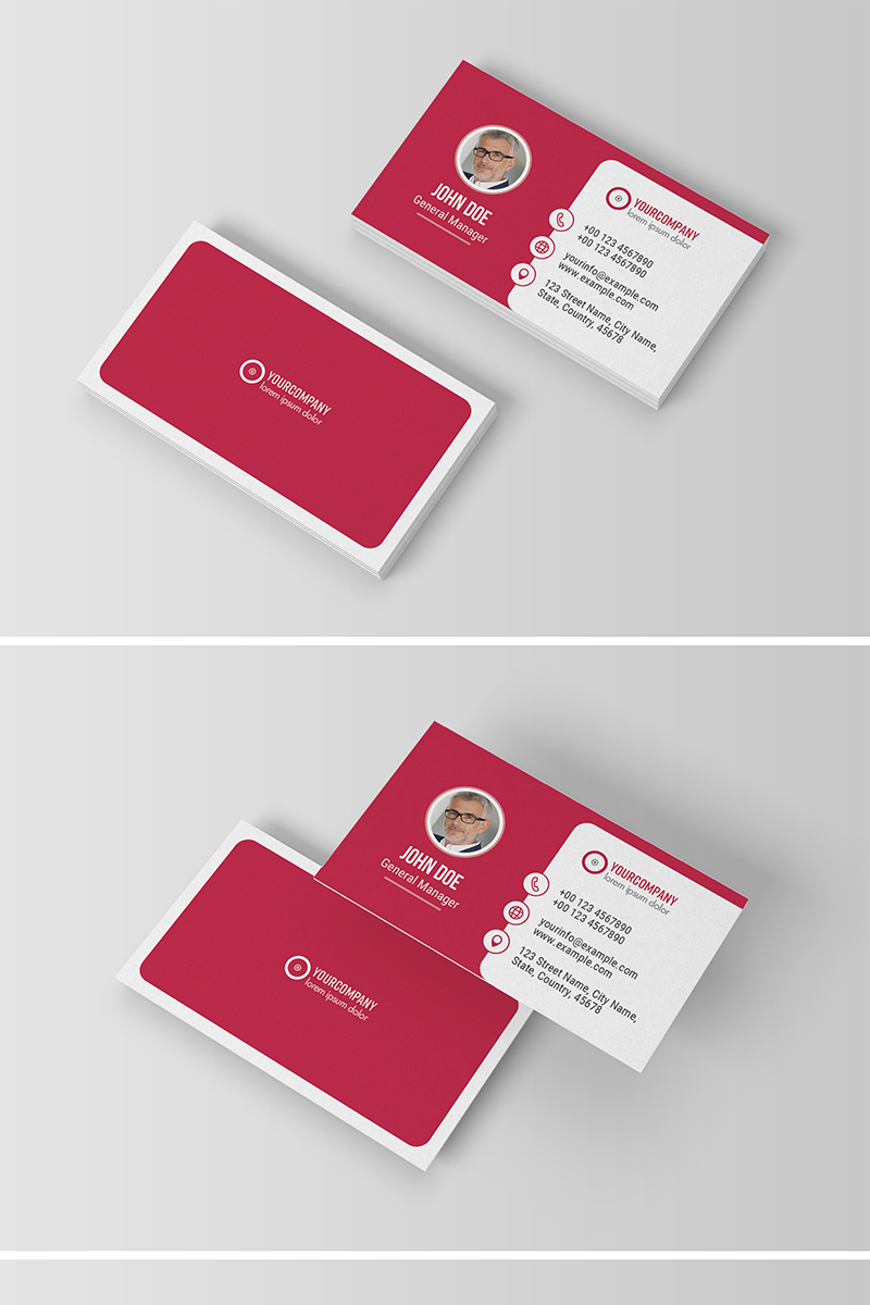 Business Card Layout with Blue and Red Accents - Corporate Identity Template