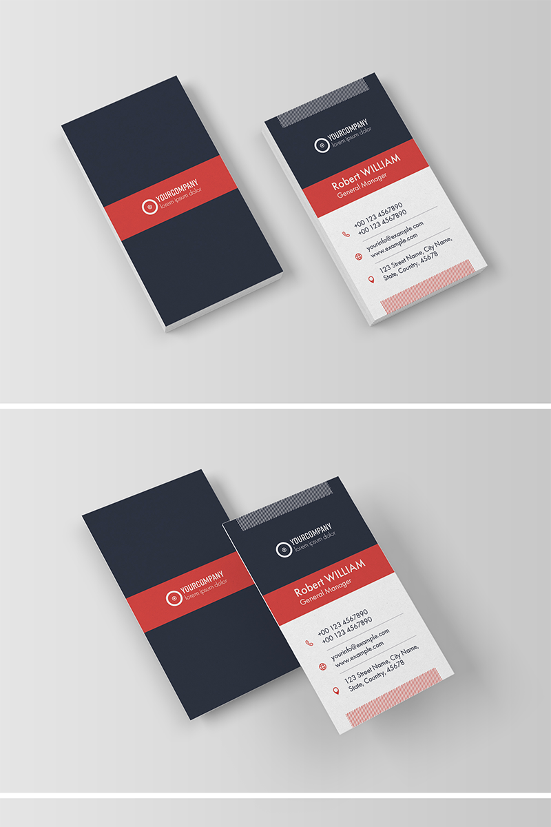 Business Card Layout with Red Accents - Corporate Identity Template