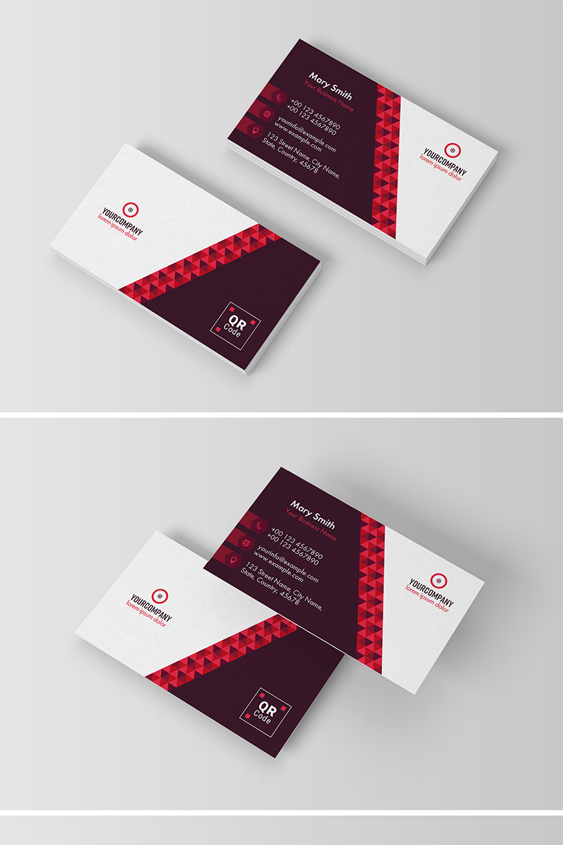 Business Card Layout with Red Elements - Corporate Identity Template