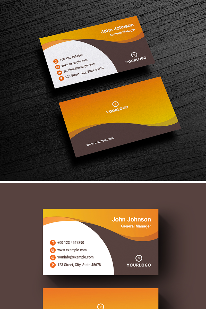 Business Card Layout with Orange Gradient Elements - Corporate Identity Template