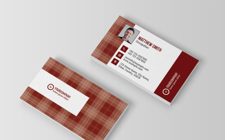 Business Card Layout with Red Pattern Elements - Corporate Identity Template