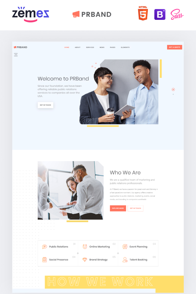 Reszponzív PRBand - PR Agency Weboldal sablon 98494