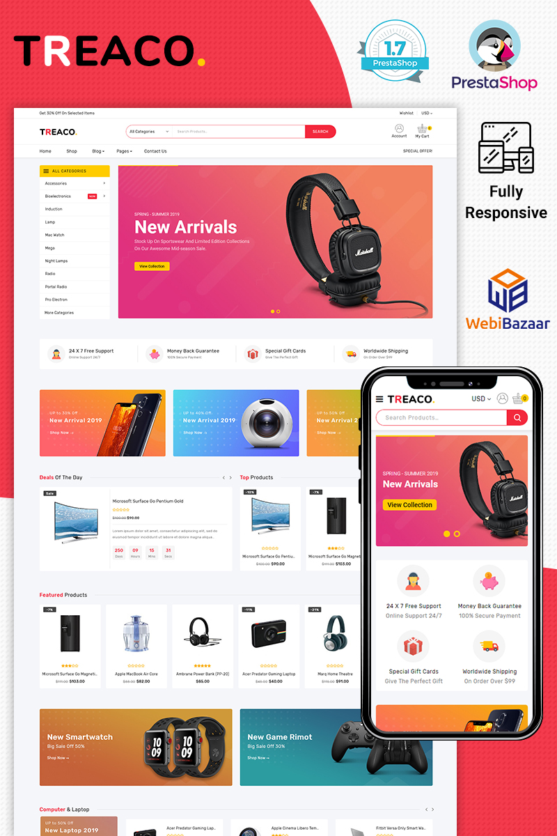 "Treaco Electronic" thème PrestaShop adaptatif #98407