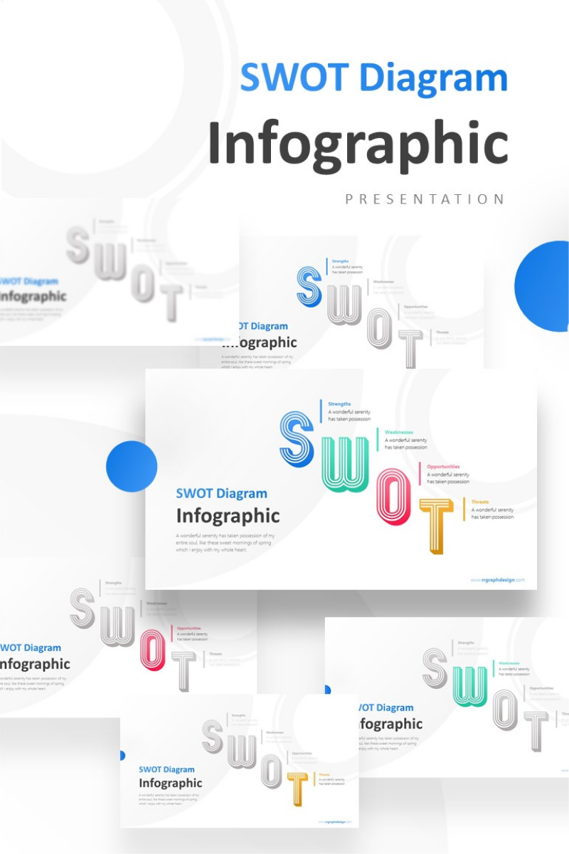 Colorful SWOT Diagram with Typography Presentation PowerPoint template