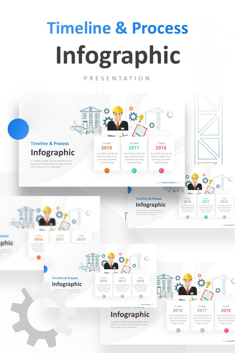 Construction Industry Ilustration with Plan Presentation PowerPoint template