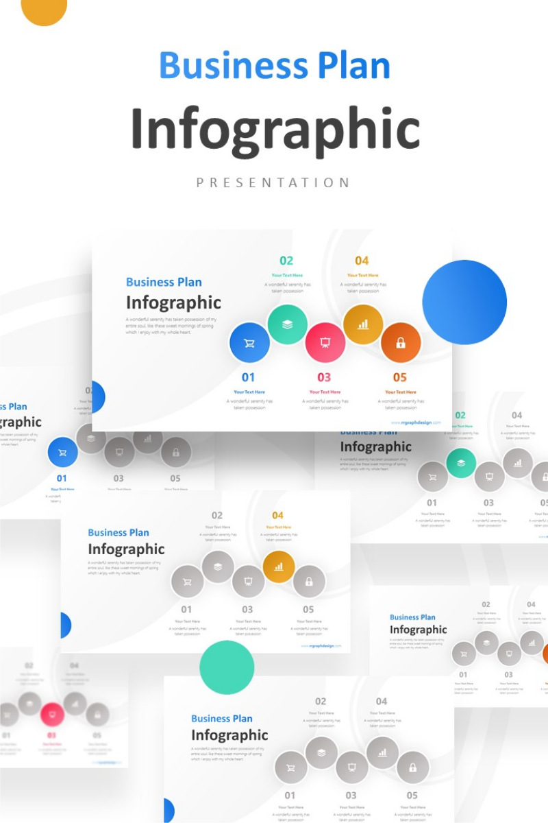Five Colorful Circle Stage Presentation PowerPoint template