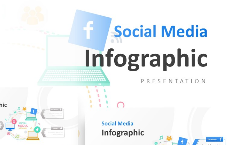 Laptop Ilustration with Social Media Presentation PowerPoint template PowerPoint Template
