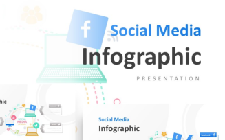 Laptop Ilustration with Social Media Presentation PowerPoint template