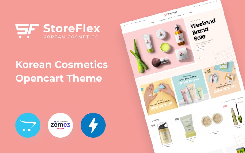 "StoreFlex - Korean Cosmetics eCommerce Template" - адаптивний OpenCart шаблон №98754