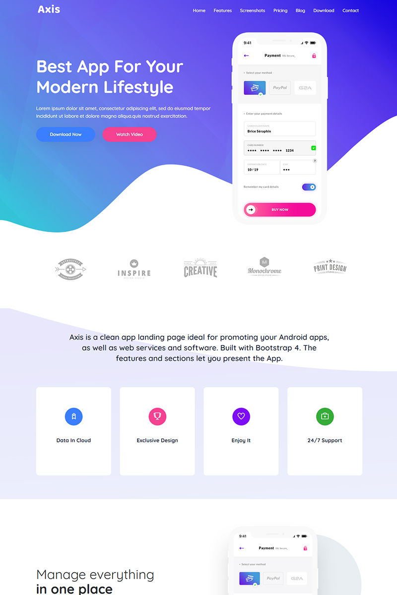 Axis - App HTML Landing Page Template - screenshot