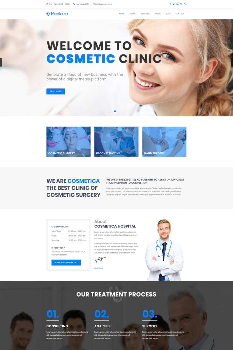 "Medicule - Responsive Plastic Surgery and Cosmetic Surgery" - адаптивний Шаблон сайту №98936