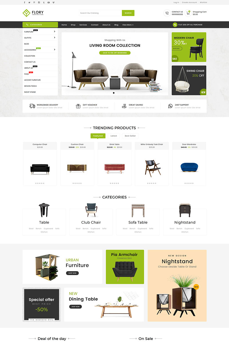 Shopify Theme namens "Flory Wood And Furniture" #98937 - Screenshot