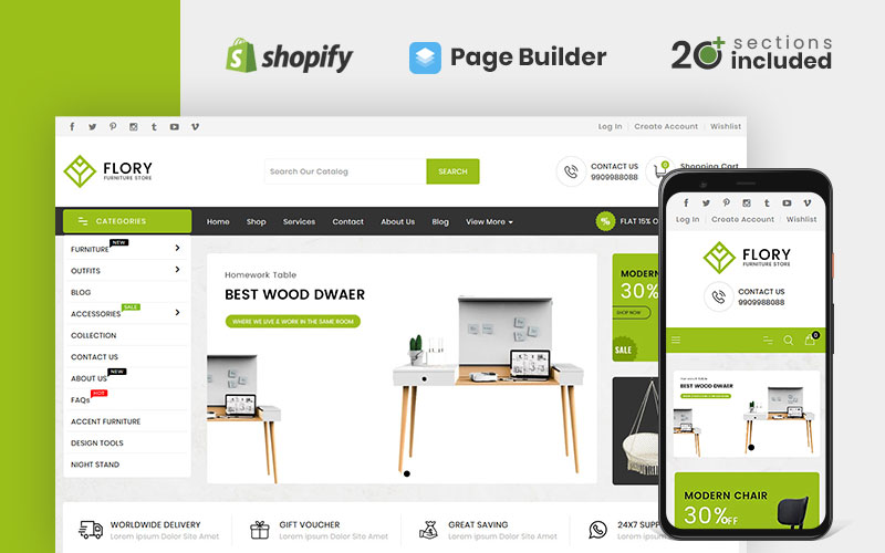 Tema Shopify "Flory Wood And Furniture Store" #98937
