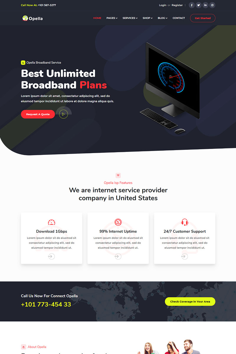 Website Vorlage namens "Opella - Broadband & Internet Service Providers" #98938 - Screenshot