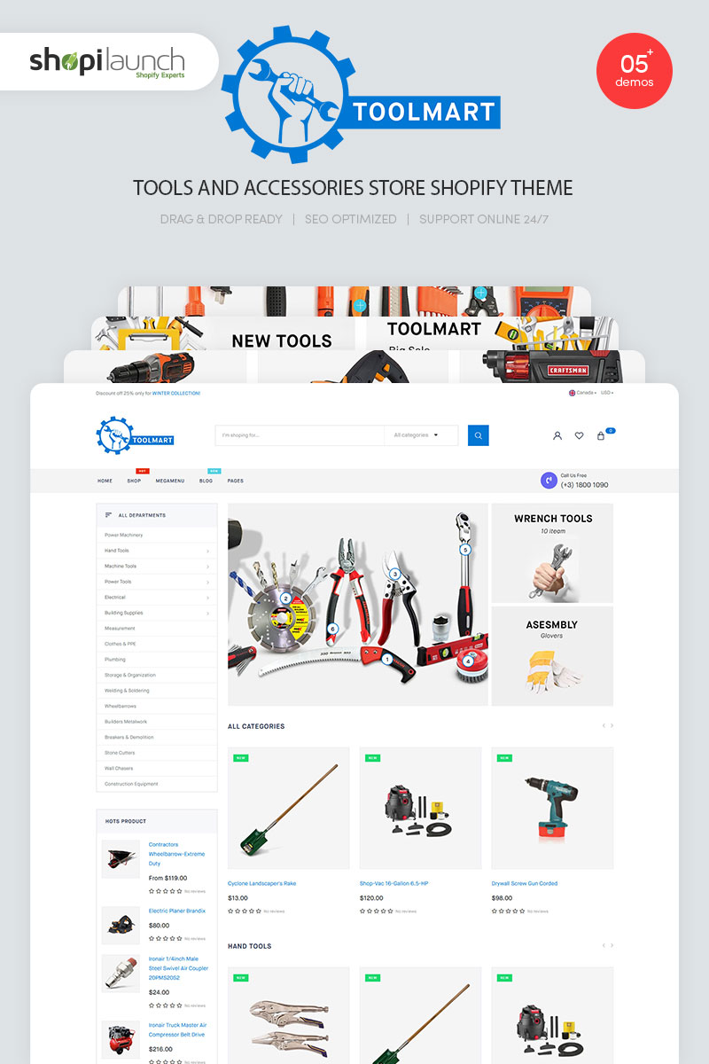 "ToolMart - Tools & Accessories Store Responsive" Shopify模板 #99337