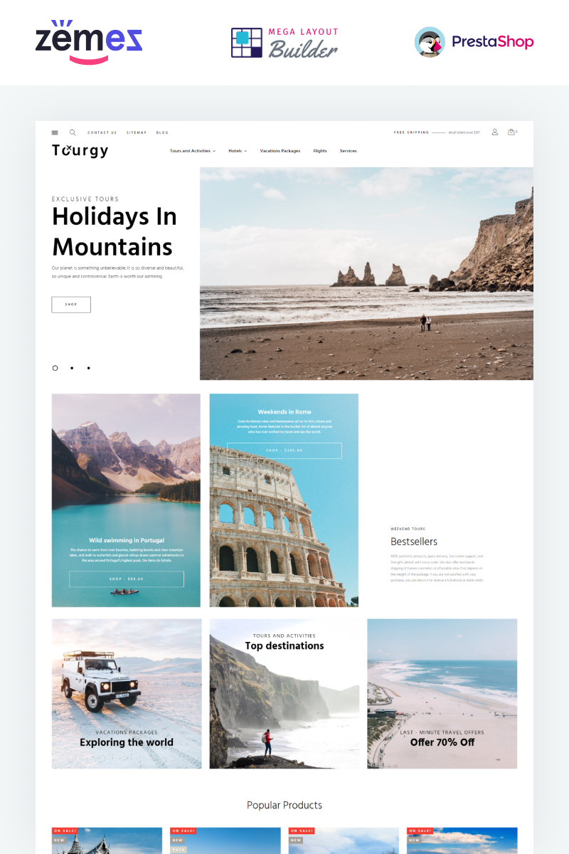 PrestaShop Theme namens "Tourgy - Travel Agency eCommerce Template" #99433