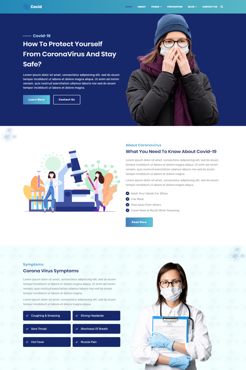 Covid - Coronavirus Medical Prevention Website Template