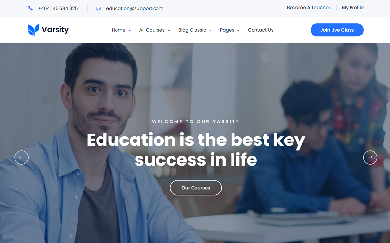 Varsity - School, College, University, Coaching, and Online Course Based Educational WordPress Theme