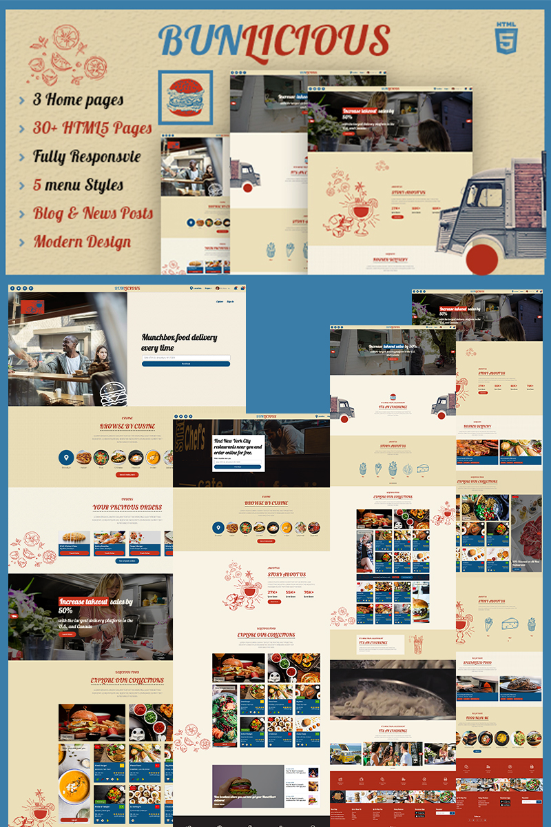 Responsywny szablon strony www Bunlicious | Food truck & Restaurant HTML 5 #99726