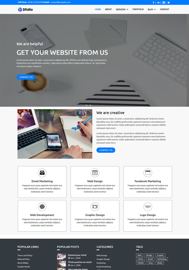 Dfolio - Multipurpose Responsive Bootstrap HTML Website Template #99871