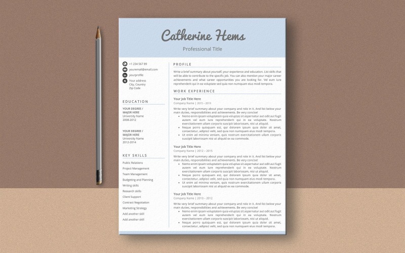 Ms Word CV Template, Professional Resume And Cover Letter Template Resume Template