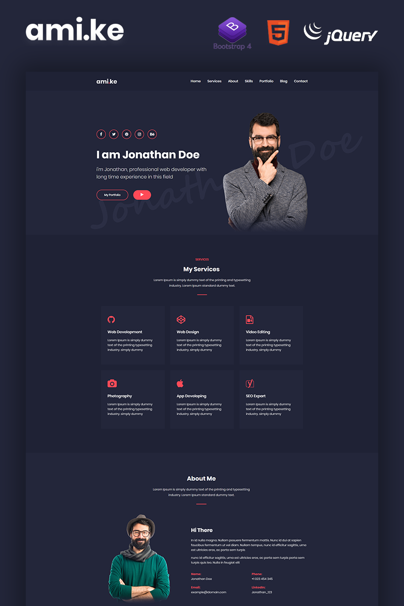 Plantilla Web "Amike - Personal Portfolio Boostrap 4" #99820