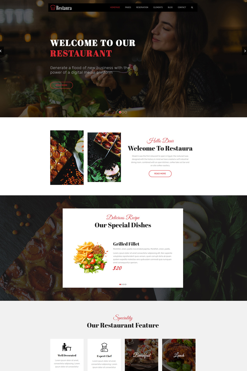 Responsywny szablon strony www Restaura - Restaurant and Food HTML5 #99874
